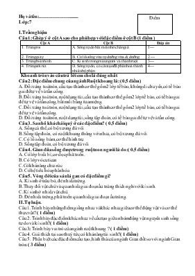 Kiểm tra 1 tiết sinh lớp 7